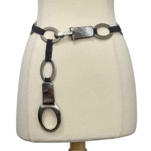 Suzi Roher Accessories - Suzi Roher Women's Stretch Chain Belt Silver Metal Brown Gray Silver Leather 34"